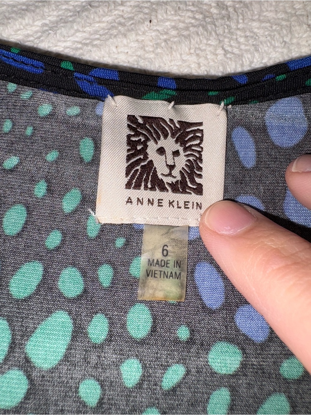 Anne Klein Vivid Blue, Green, & Black Printed Faux Wrap Long Sleeve Mini Dress - Picture 2 of 7